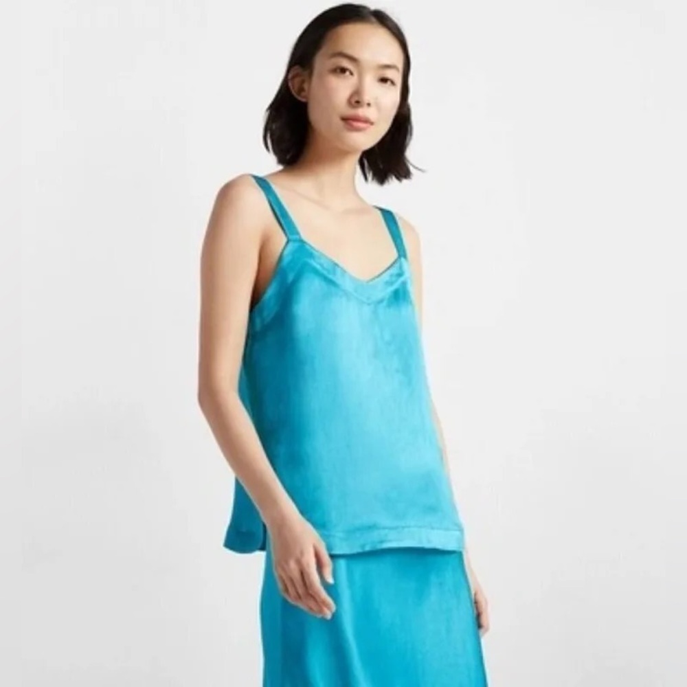 Club Monaco Linen Blend Shirt Tail Tank Chemise | Turqouise